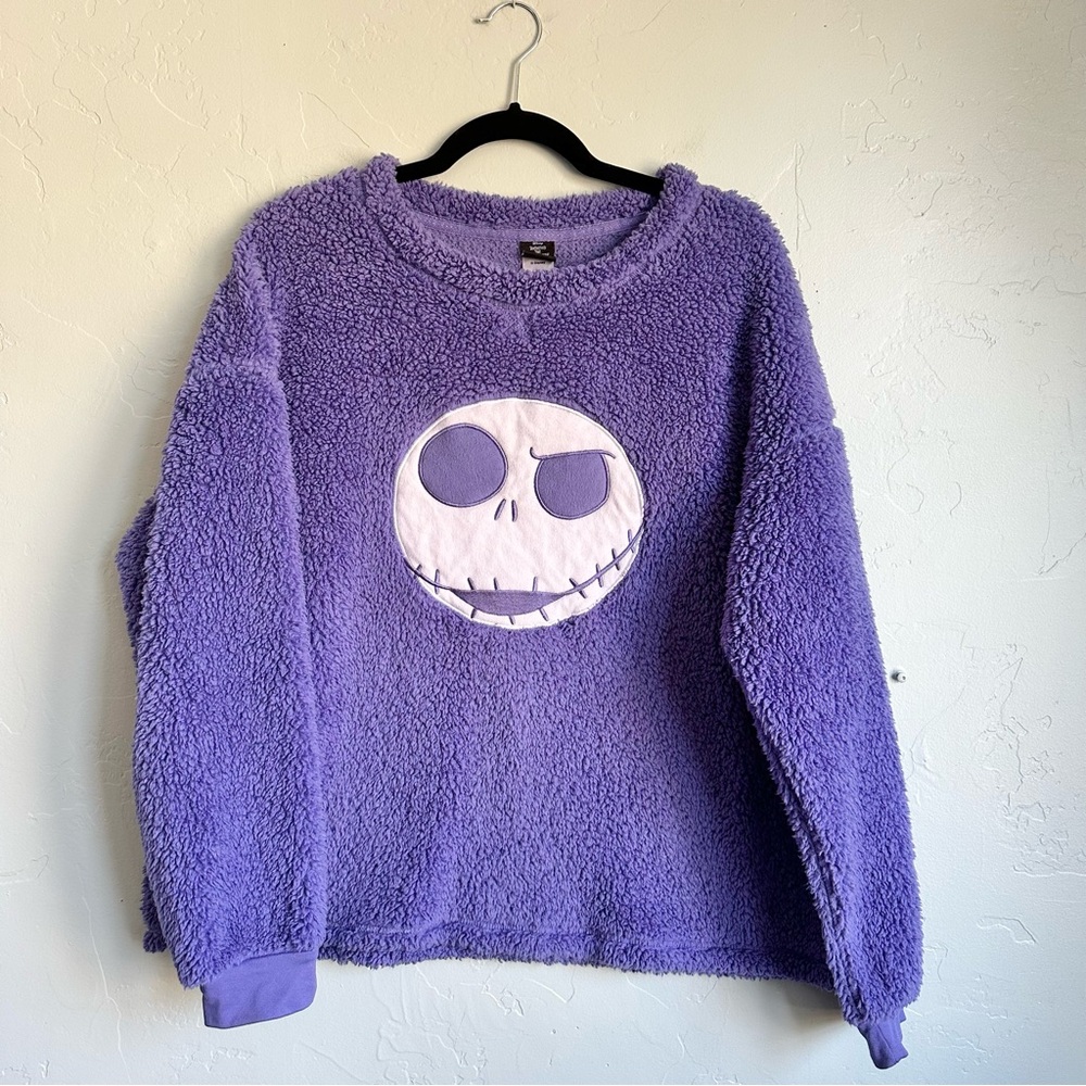 Disney Nightmare Before Christmas Jack Skellington Purple Fluffy Sweatshirt XL‎